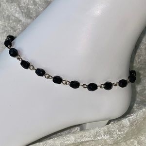 Silvertone black bead anklet ankle bracelet NEW